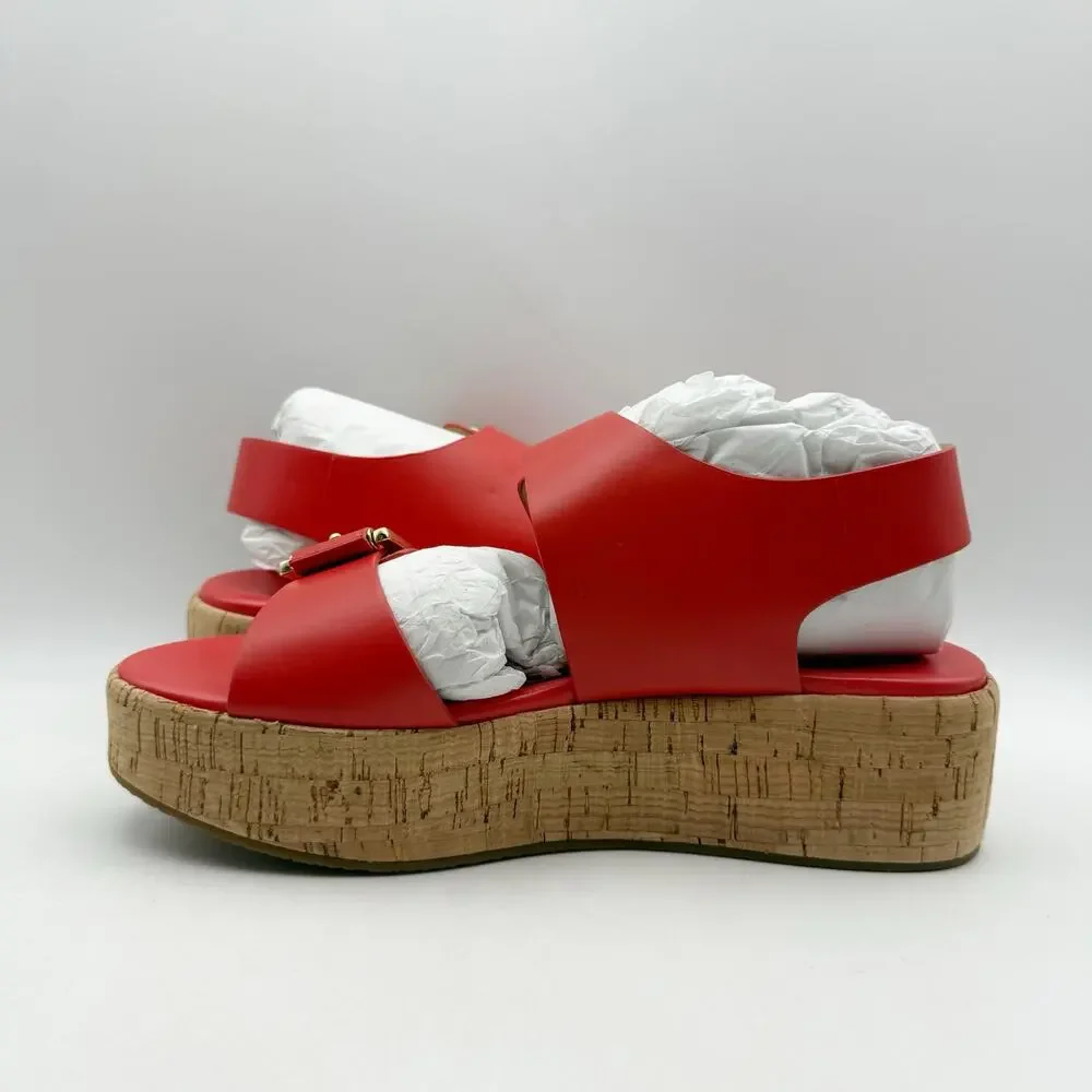 Michael Kors Womens Colby Flatform Sandals LEFT 6 M RIGHT 6.5 M Red Leather EUC